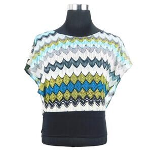 HeartSoul Blue White Open Short Sleeve Top with Lining Womens Medium Shirt